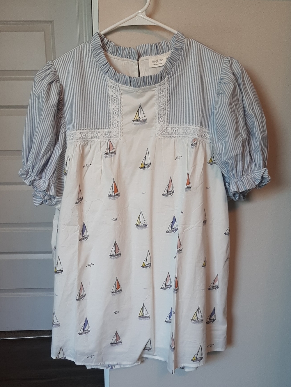 Mint Boutique XL Sailboat Print Puff Sleeve Top - Blue & White, New !
